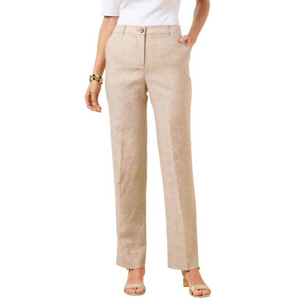 Talbots Southampton Straight Leg Linen Pants Womens 18W Beige Career Trouser